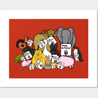 Cute Animals Say Happy Birthday with Cards of Greetings Posters and Art